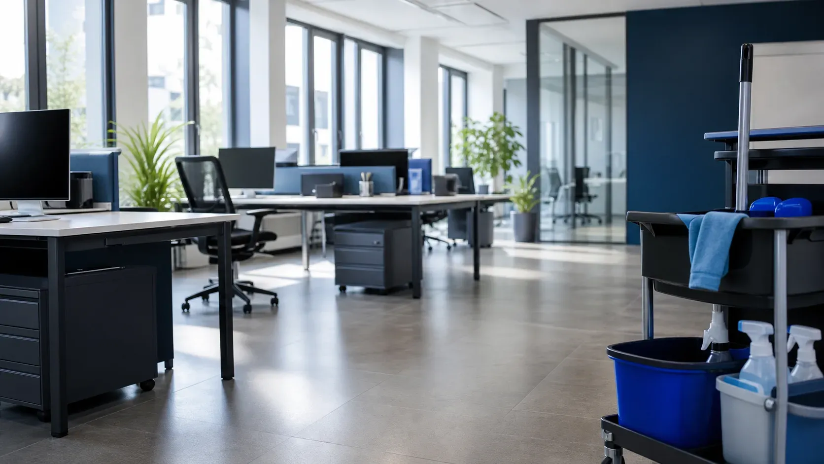 Gepflegtes Büro nach einer Unterhaltsreinigung.